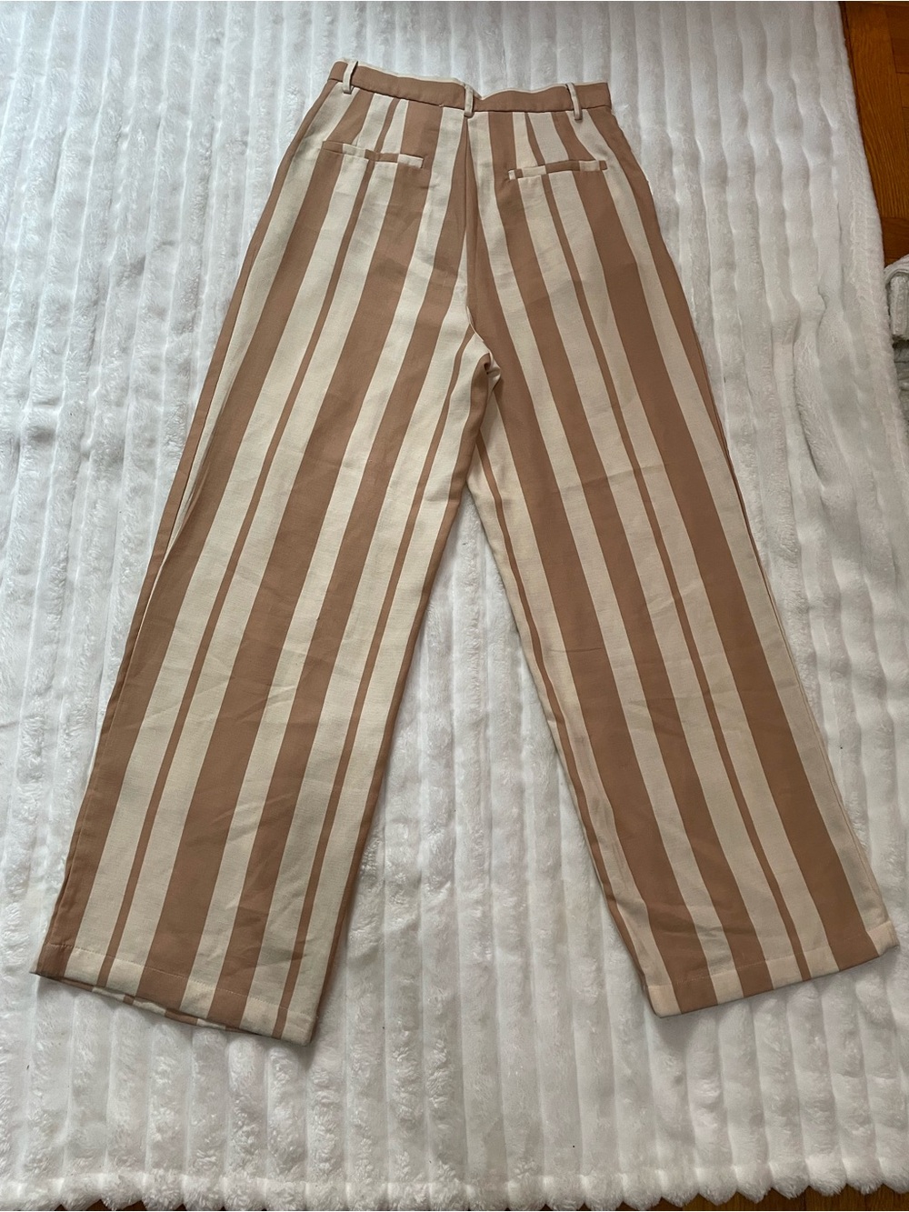 High-Rise Wide-Leg Striped Pants in Tan and Cream - Picture 8 of 15
